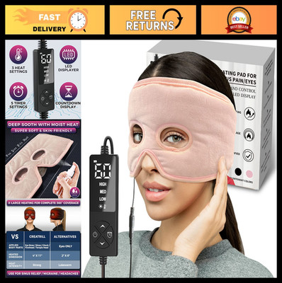 Extra Large Moist Heat Sinus Relief Mask - 3 Heat Settings for Headaches & Eye P