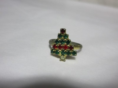 VINTAGE MULTI-COLOR RHINESTONE CHRISTMAS TREE ADJUSTABLE RING 5/8''