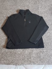 Spyder Black Jacket Mens Medium Black Knit Fleece 1/4 Zip Sweater Logo Outdoor..