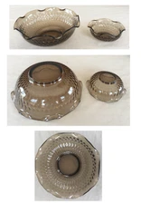 VINTAGE Glass Serving Bowls Amber Brown Ruffle Honeycomb 2-Piece Set