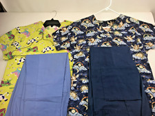 2 Sets Scrubs Matching Coordinated Tops/Pants Different Designs/Colors Sz S/XS