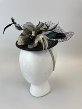 Black Fascinator Hat Feather Veil Flower Headband Birdcage Fishnet Chic