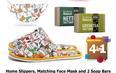 Mother's Day Pack Home Slippers Mask and Nettle and Green Tea Salt Soap Bars