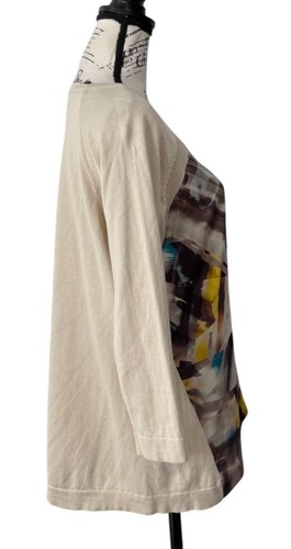 Cluny Womens Top Abstract Silk Front and Knit Cotton Back Beige Brown Size L - Picture 2 of 8