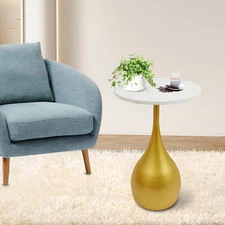 Round End Table Side Table Sofa Side Bedside Round Accent Table White, Golden