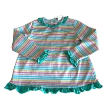 Stitchy Fish Jumping For Joy Ruffle Top 5 Pastel Rainbow Striped Long Slv Shirt