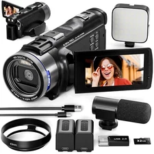 Video Camera Camcorder 5K 48MP 16X Anti-shake With 270° IPS Flip Screen Vlogging