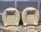 1948 FRANKOMA POTTERY HORSESHOE DESERT GOLD #94HL SALT & PEPPER SHAKER SET ADA