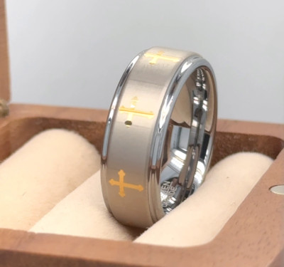 Wife Gifts Band Yellow Gold Crosses Band Silver Tungsten Personalized Ring 