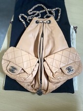 Chanel Timeless/classique Chain Leather Backpack In Beige