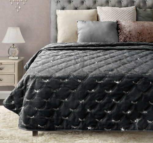 Large Crushed Velvet Luxury Sequin Throwover Sofa Bed Sparkle Runner Blankets - Picture 7 of 7