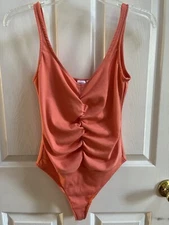 Melrose and Market Coral Ruched Front Tank Organic Cotton Stretch Bodysuit Small
