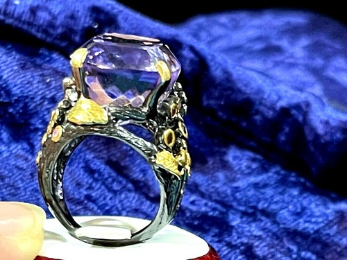 Natural Amethyst + Sapphire Ring Silver 925 Sterling AA color gem 45ct Size 8 - Picture 5 of 5