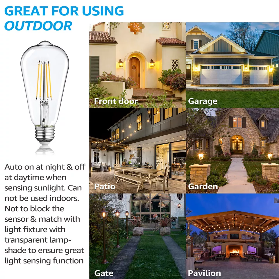 6-Pack ST64 LED Bulb, Dusk-to-Dawn, 7W=75W, ST19 Vintage Edison 2700K Soft White - Image 3 of 4