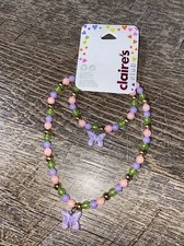 Claire  s little girls pink purple green butterfly Necklace Bracelet jewelry set