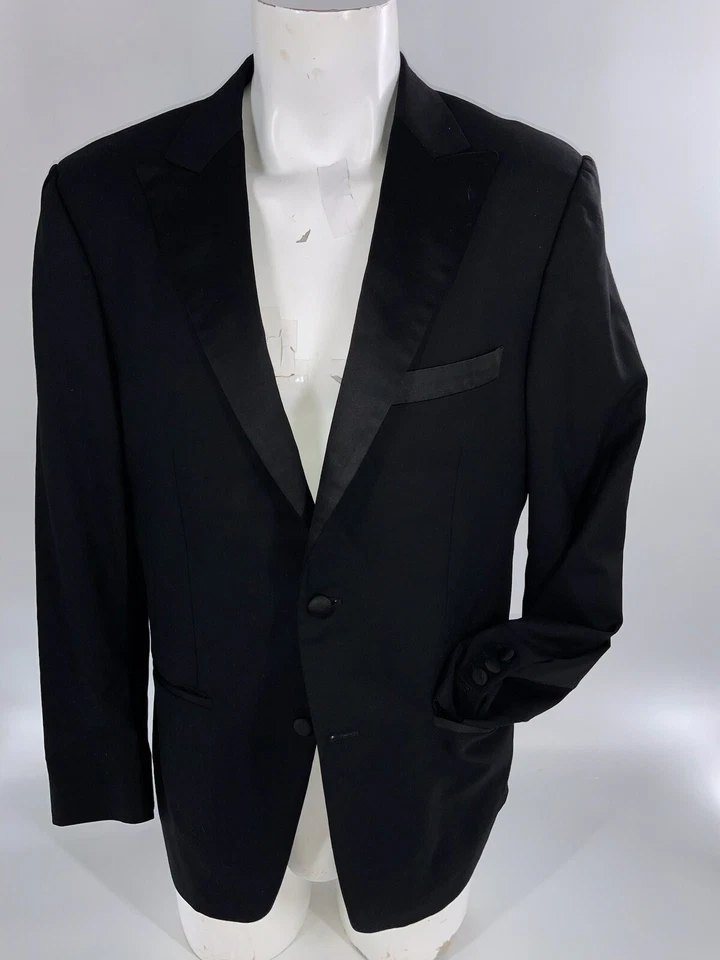 Chaqueta de Esmoquin Savile Row 40R a Medida Lana Negra 2B 2V Func Puños Como Nueva YGI H3-25 Foto 2 de 4