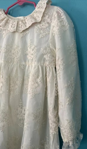 Zara Ivory Dress 4/5Y Cotton Lace Overlay Party Dress Long Sleeve Embroidered - Picture 2 of 6