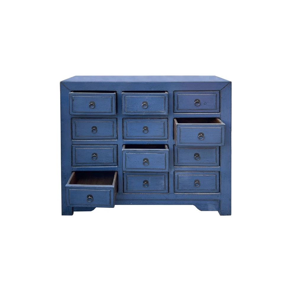 Armario aparador Credenza estrecho 12 cajones azul profundo envejecido ws4484 Foto 4 de 4