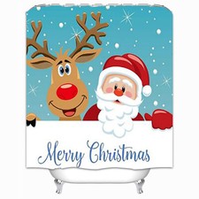 Merry Christmas Fabric Shower Curtain for Bathroom Cartoon Santa-Claus Decor