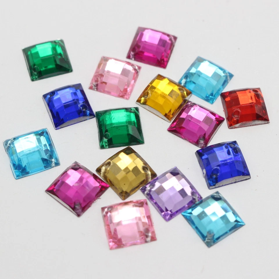 200pcs Color Acrylic Flatback Faceted Square Rhinestone Gem Sew on bead 10X10mm - Image 4 of 4