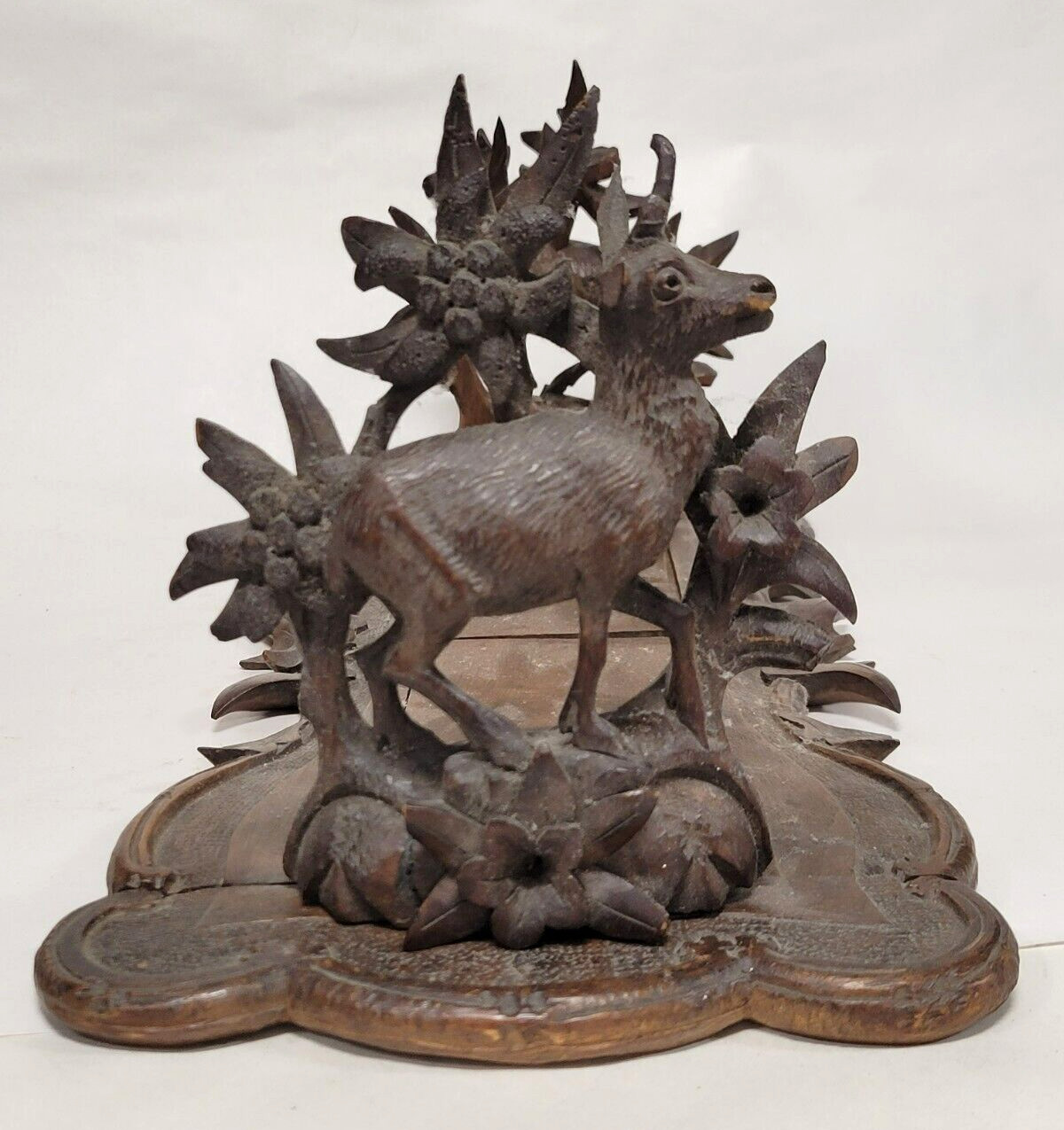 Antique Black Forest Carved Deer Sliding Book Rack Wood Bookend Holder 19th Cen