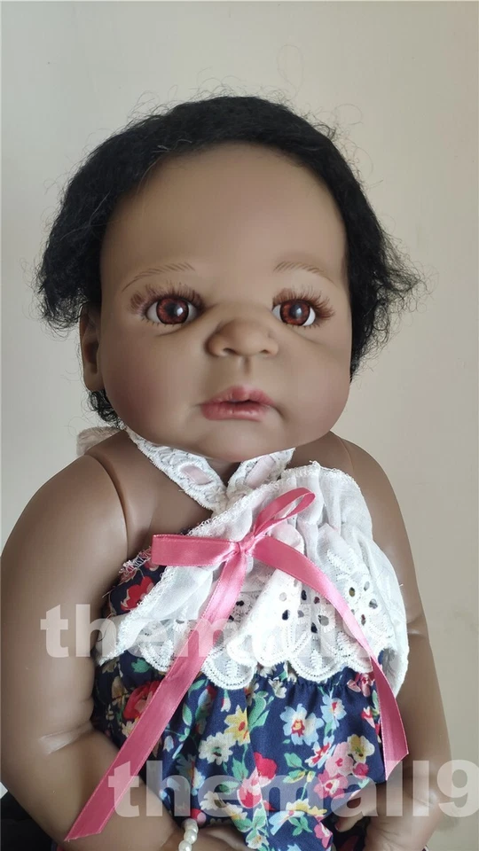 Кукла 22 дюйма Reborn Baby Girl винил силикон афроамериканская черная ванна на все тело - Изображение 3 из 3