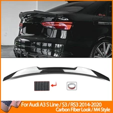 Carbon Fiber Look Rear Trunk Spoiler Wing V Style For Audi A3 S3 RS3 Sedan 14-20