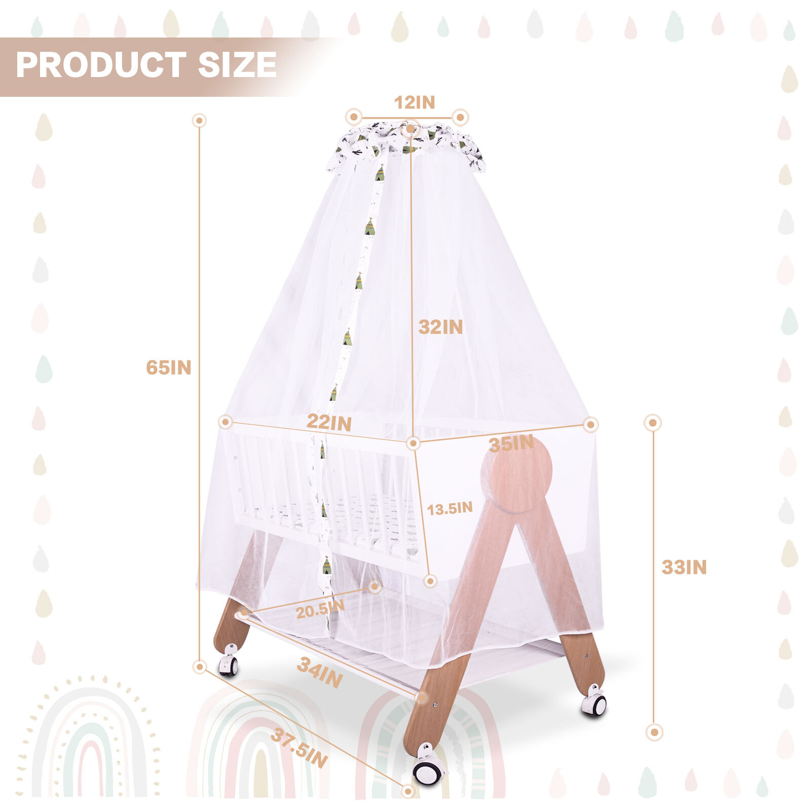 Wooden Bedside Bassinet Sleeper, Baby Crib Bassinet w Storage Included Bassinet