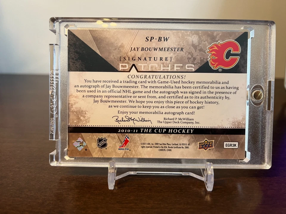 Jay Bouwmeester 2010-11 UD The Cup Signature Patches 46/75 3 Color Blues Flames - Image 2 of 2