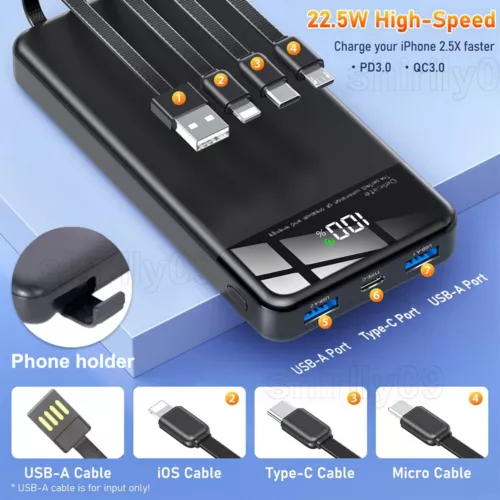 Powerbank 1000000mAh 20W USB-C Batterie Externe 4 Chargeur USB pour Tous Téléphones - Photo 1/18