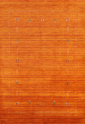 Oriental Gabbeh Indian Rug Orange Handmade Wool 4x6 ft.