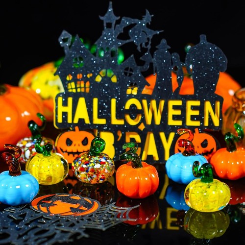 4 piezas de estatuillas de calabaza de vidrio soplado mesa acento cosecha mini cristal arte decoración - Imagen 3 de 6