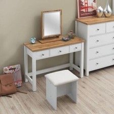 Bedroom Set Wardrobe Dressing Table Stool Mirror Chest Bedside Cabinet White Oak