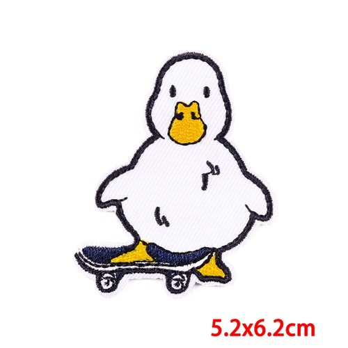 2PCS White Duck on Skateboard Embroidered Iron Patch For DIY & Repair Jeans - Picture 3 of 7