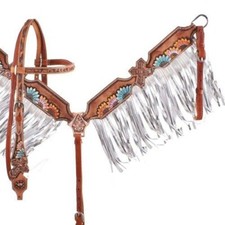 Hand Painted Fringe Tack Set with Headstall , Breast Collar and Reins.