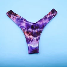 Ayra Swim Medium Purple Tie Dye Printed Deep Cut V Thong Bikini Bottom Swimwear
