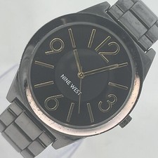 Nine West Women's Watch Round Black Dial Black Tone Band NEW BATTERY RUNS!