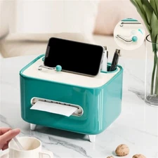 Tissue Box with Side Pockets for Remote Control and Accessories Paper Towel Case