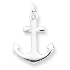 14K White Gold Plated Sterling Anchor Charm Pendant