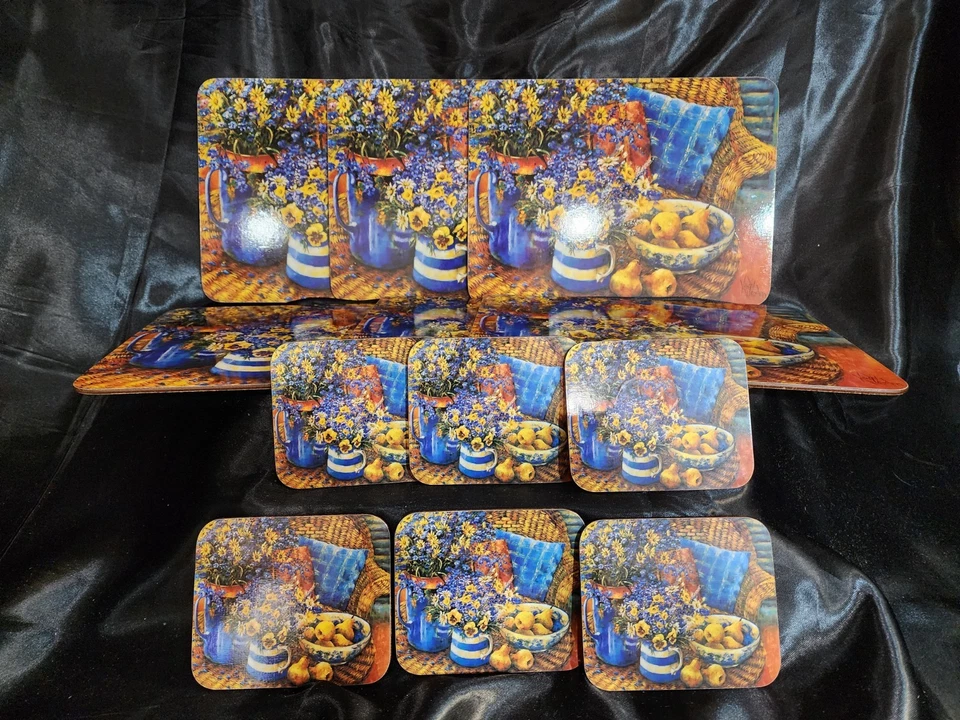 Vintage Jason Placemats Set of 6 w/Coasters Cork Back  By: Wendy Wooden Floral - Image 4 of 4
