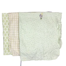 Lot of 3 Baby Flannel Cotton Receiving Blankets Green Tan Mixed Brands
