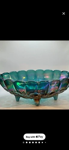 Vintage Indiana Glass Blue Carnival Glass Fruit Bowl 12" Iridescent Collectible