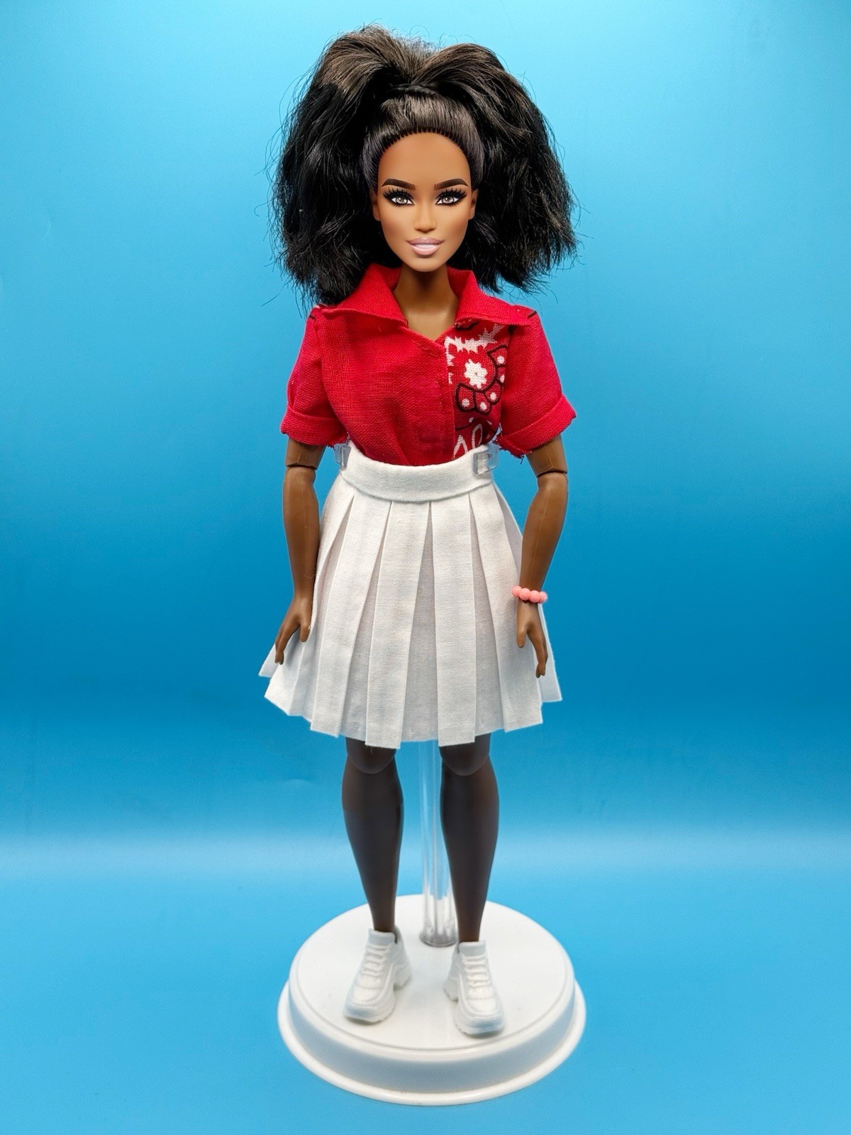 Hand-sewn Bandana Top And Pleated Skirt Set For Barbie doll ( Curvy Doll )
