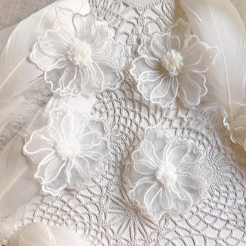 5Pcs Double Layer Lace Flower Applique Embroidered Patches Rpair for DIY Handmad