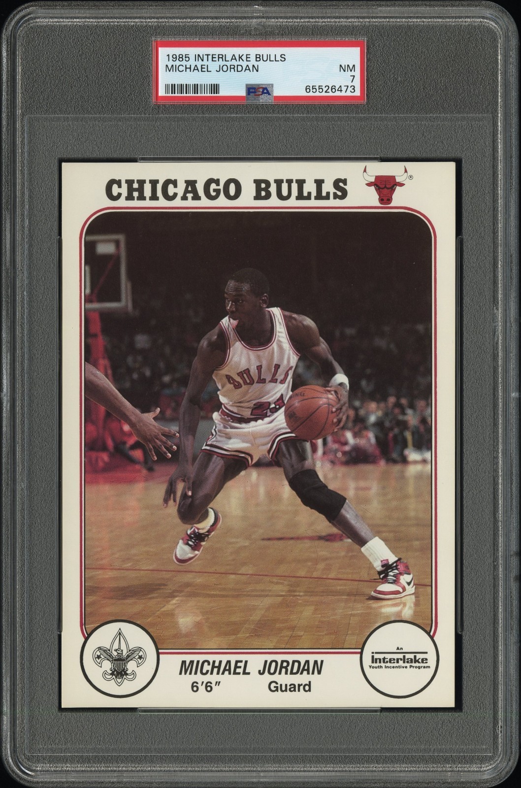 1985 INTERLAKE - CHICAGO BULLS - MICHAEL JORDAN - PSA 7 NEAR MINT - ROOKIE CARD