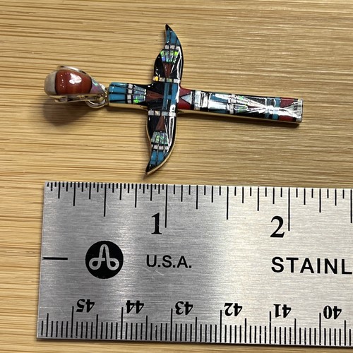 Totem Pole Cross Micro Inlay Sterling Silver ART Pendant - Picture 6 of 6