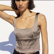 Aritzia Deep Taupe Shine Bustier Top