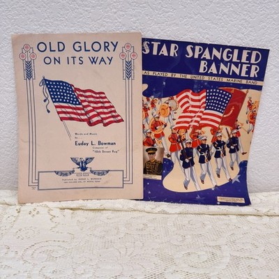 Vtg Patriotic Sheet Music Lot Old Glory Star Spangled Banner Marine Band 1940s