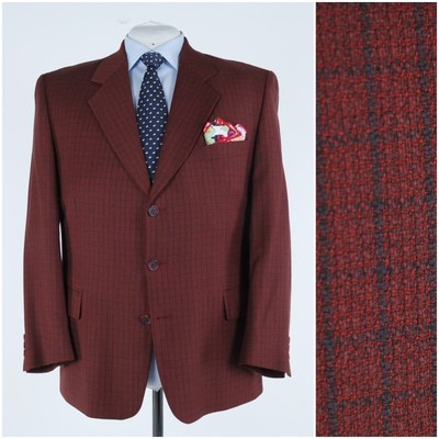 Check Burgundy Sport Coat 48R US Size DIGEL Mens Brick Red Wool Blazer Jacket