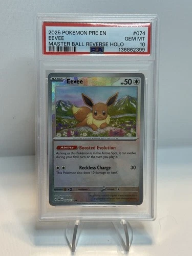 2025 POKEMON PRE EN-PRISMATIC EVOLUTIONS MASTER BALL REVERSE HOLO EEVEE PSA 10